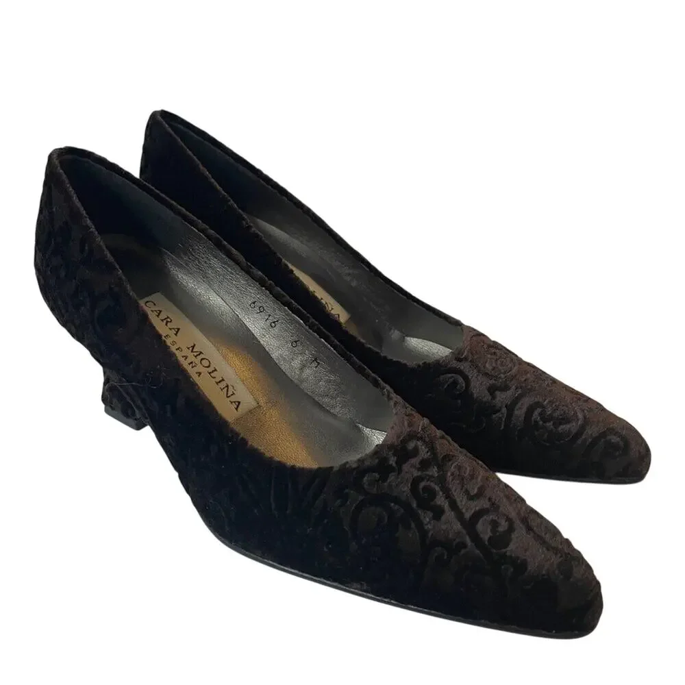 Cara Molina Kitten Heel Pumps With Flocked Design Size 6M